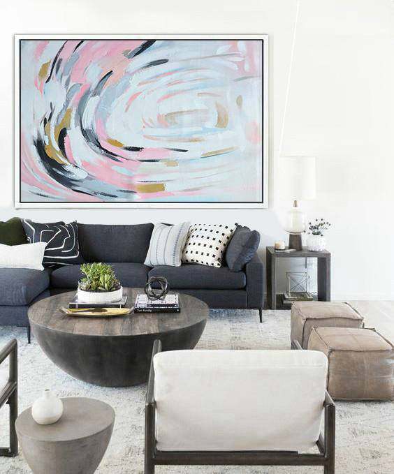 Abstract Painting Extra Large Canvas Art,Oversized Horizontal Palette Knife Abstract Floral Painting On Canvas,Huge Abstract Canvas Art,Pink,White,Yellow.etc